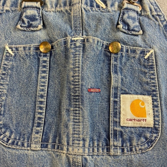 Carhartt Vintage Bibs Denim Carpenter Overalls Blue Wide Leg Men 34x26 47" Total - Picture 4 of 16